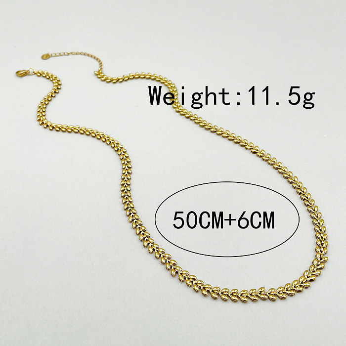 Lässige, schlichte Blatt-Edelstahl-Polierbeschichtung, vergoldete Halskette