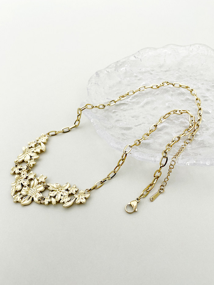 IG Style Exaggerated Flower Stainless Steel  Polishing Plating Gold Plated Long Necklace