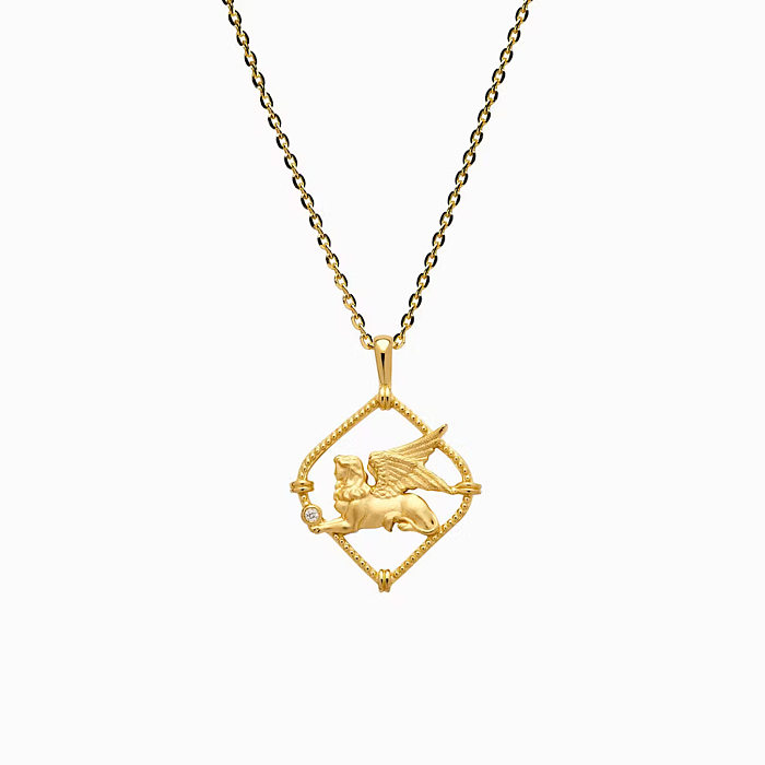 Collier avec pendentif en forme de sirène et de lion géométrique, style simple et décontracté, plaqué en acier inoxydable, plaqué or 18 carats
