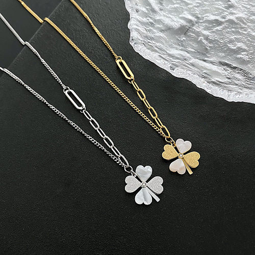 1 Piece INS Style Four Leaf Clover Stainless Steel Plating Necklace