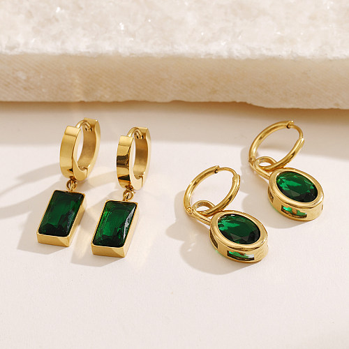 1 Pair Modern Style Square Oval Stainless Steel  Plating Inlay Zircon 18K Gold Plated Drop Earrings