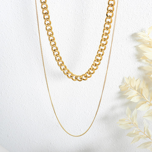 Simple Style Solid Color Stainless Steel Plating 18K Gold Plated Layered Necklaces