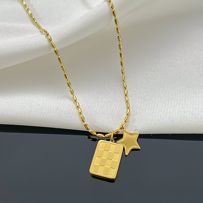 Casual Simple Style Star Lattice Rectangle Stainless Steel Plating 18K Gold Plated Pendant Necklace