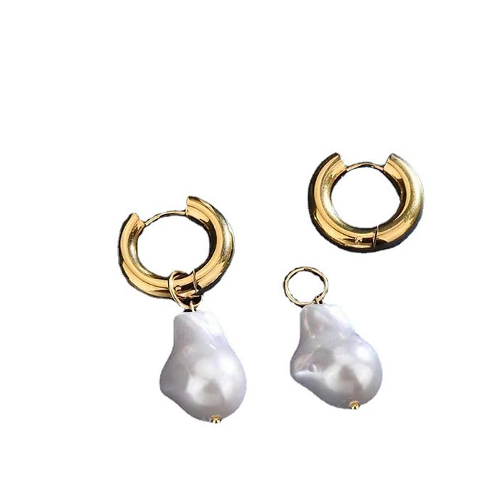 Fashion Solid Color Stainless Steel  Pearl Plating Drop Earrings 1 Pair