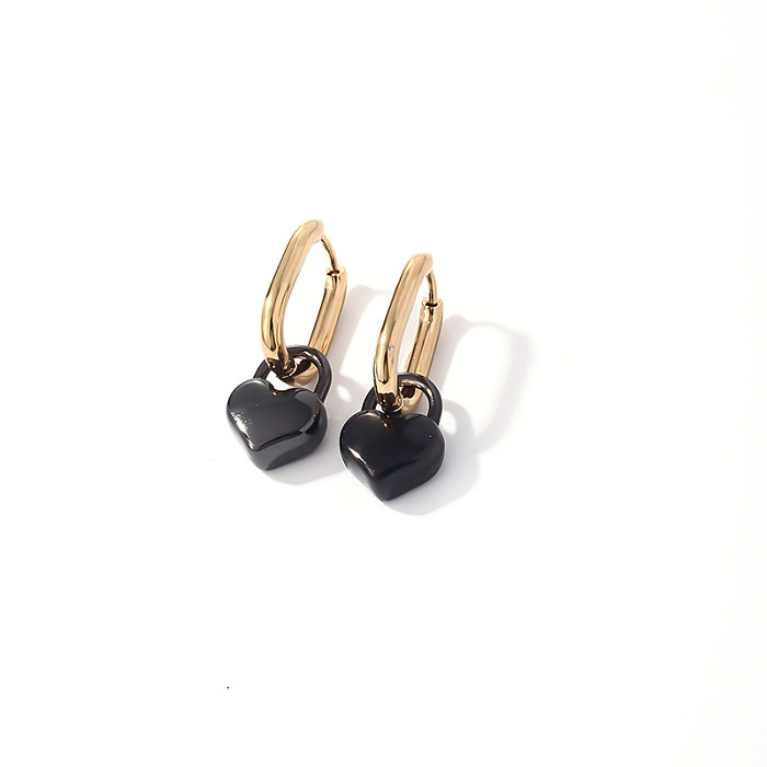 1 paire de boucles d'oreilles pendantes en acier inoxydable, Style Simple et décontracté, plaqué en forme de cœur ovale
