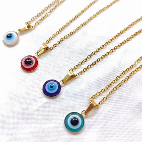 Fashion Devil'S Eye Stainless Steel Enamel Pendant Necklace 1 Piece