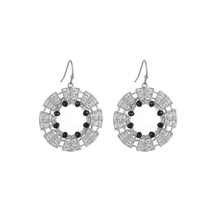 1 Pair Simple Style Round Hollow Out Stainless Steel Drop Earrings