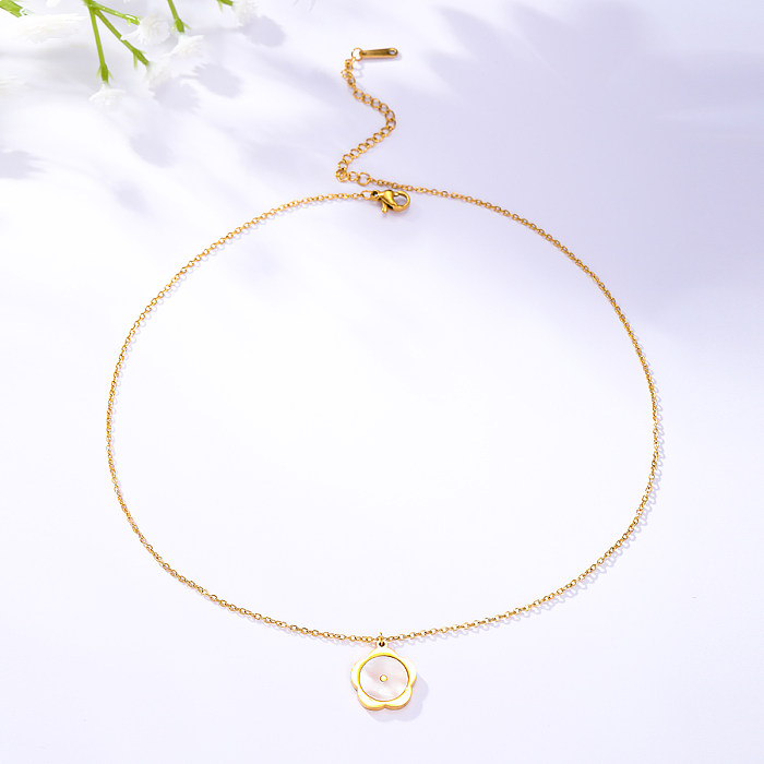 Simple Style Flower Stainless Steel  Shell Pendant Necklace In Bulk