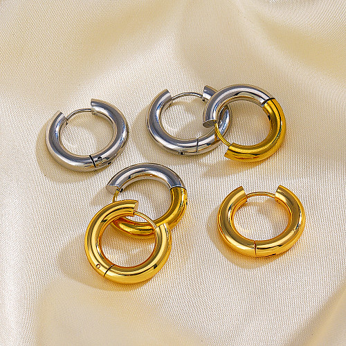 1 paire de boucles d'oreilles en acier inoxydable plaqué or 18 carats, Style Simple, bloc de couleur, bouton métallique