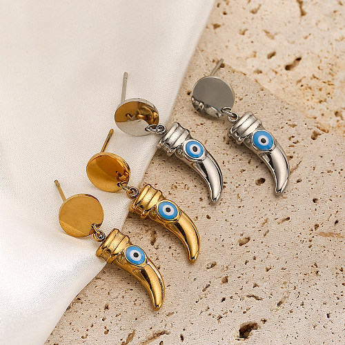 1 paire de boucles d'oreilles pendantes en acier inoxydable plaqué or 18 carats avec œil artistique et émail