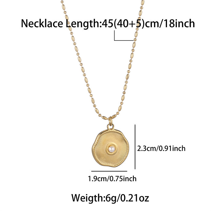 Simple Style Round Stainless Steel  Plating Inlay Pearl 18K Gold Plated Pendant Necklace
