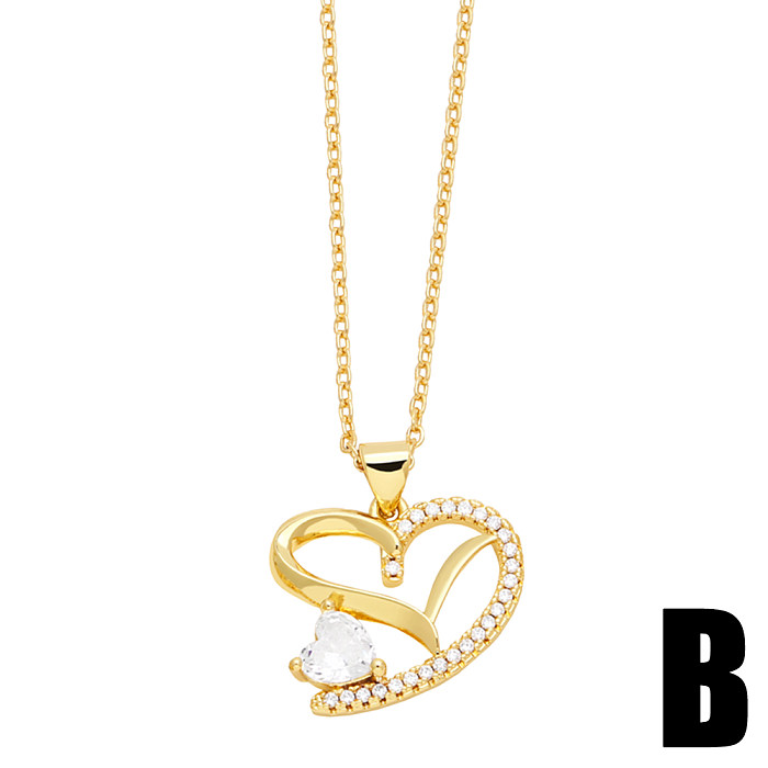 Modern Style Faith Heart Shape Butterfly Stainless Steel  Copper Plating Inlay Zircon 18K Gold Plated Pendant Necklace
