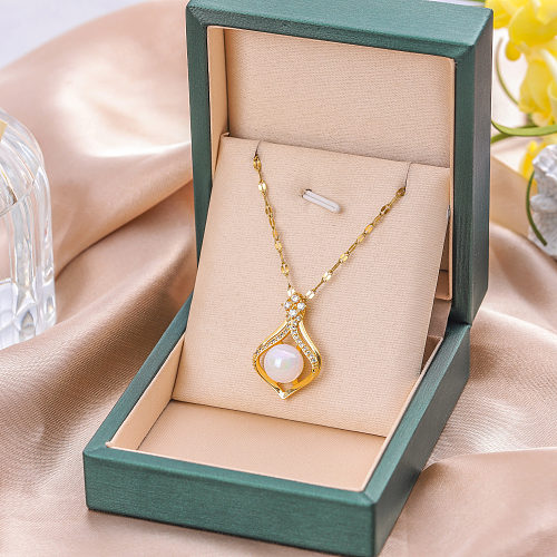 Retro Streetwear Geometric Stainless Steel  Imitation Pearl Plating Inlay Zircon Pendant Necklace