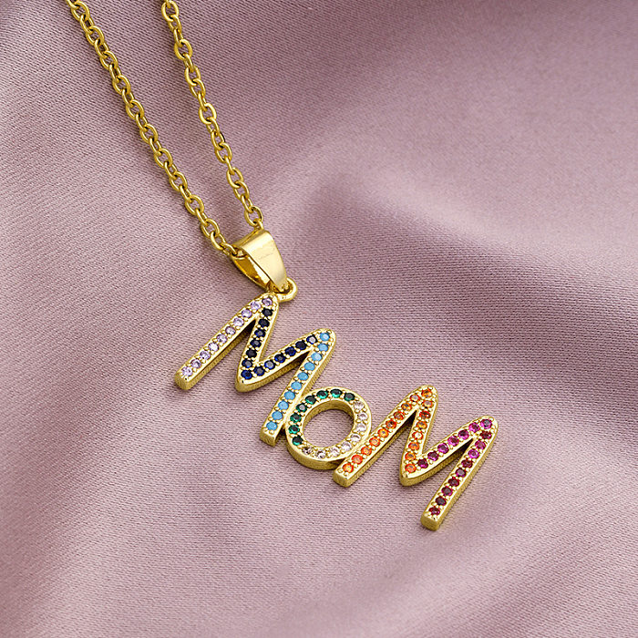 1 Stück MAMA Simple Style Letter Edelstahlüberzug Inlay Zirkon Anhänger Halskette