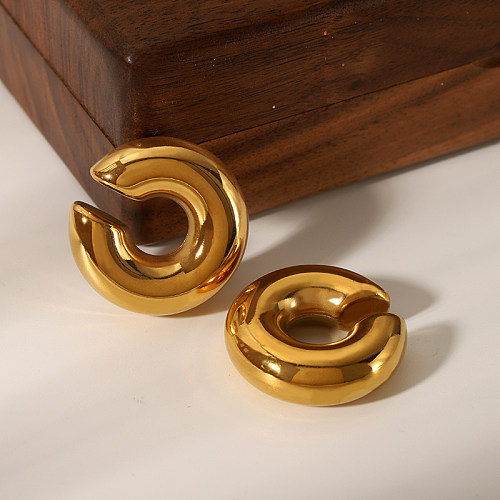 1 par de brincos de argola banhados a ouro 18K estilo vintage de cor sólida em aço inoxidável