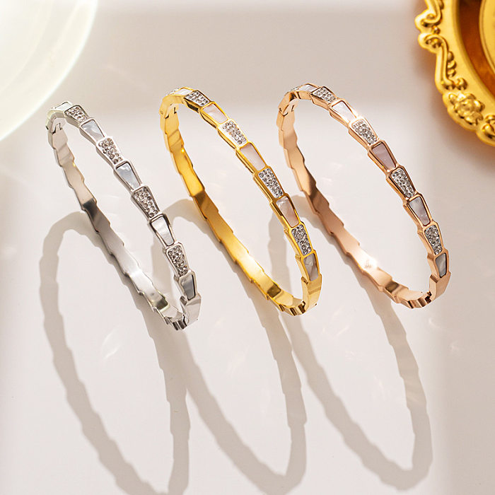 Simple Style Solid Color Titanium Steel Plating Inlay Rhinestones Shell Bangle