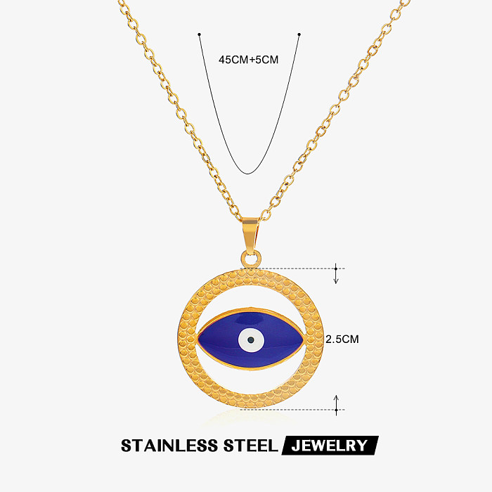 Modern Style Round Devil'S Eye Stainless Steel  Enamel Plating 18K Gold Plated Necklace