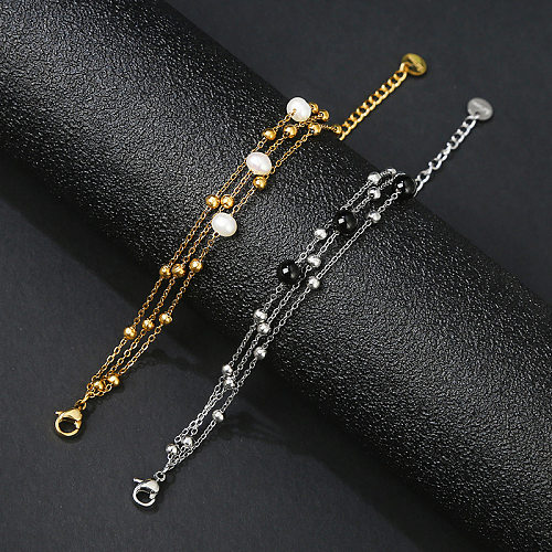 Fashion Geometric Stainless Steel Agate Pearl Bracelets 1 Piece