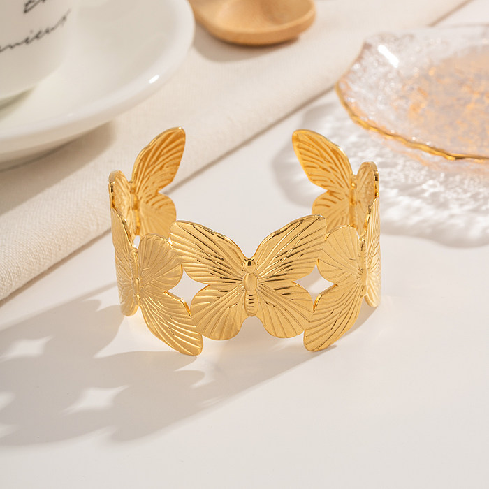 IG Style Retro Streetwear Butterfly Stainless Steel Plating 18K Gold Plated Bangle