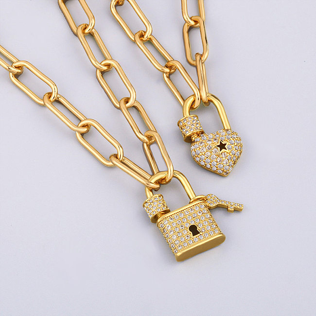 New  Micro-inlaid Zircon Lock-shaped Stainless Steel Pendant Necklace For Women
