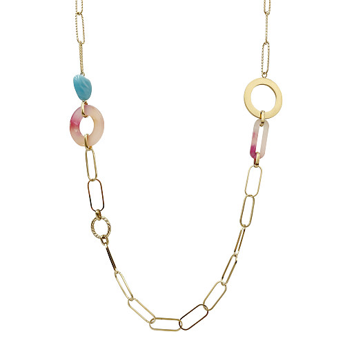 IG Style Round Heart Shape Stainless Steel  Arylic Patchwork Plating Gold Plated Necklace