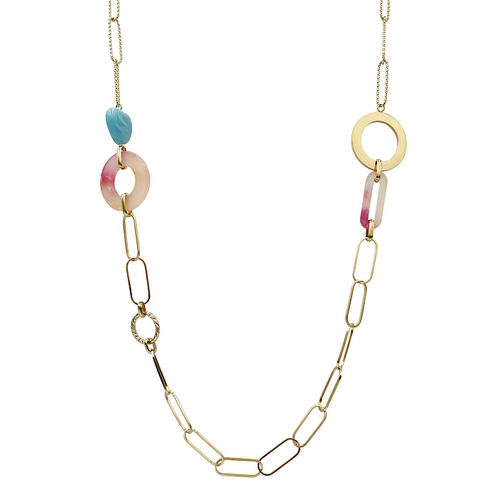 IG Style Runde herzförmige Halskette aus Edelstahl mit Arylic-Patchwork-Beschichtung und vergoldet