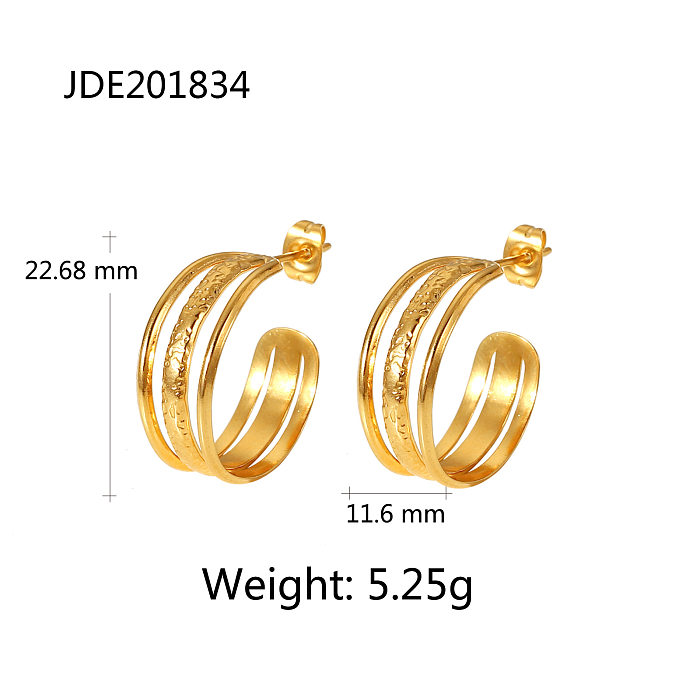 Fashion 18K Gold-plated Stainless Steel  Hoop Chain C-shaped Earrings