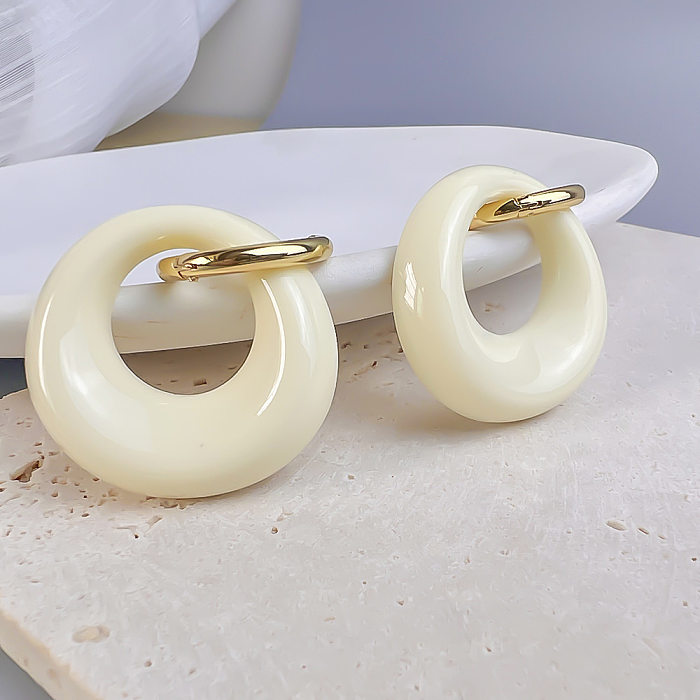 1 Pair Sweet Round Stainless Steel  Resin Earrings