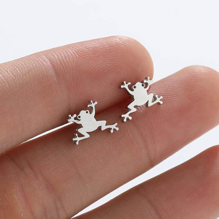 Fashion Frog Stainless Steel  Plating Ear Studs 1 Pair