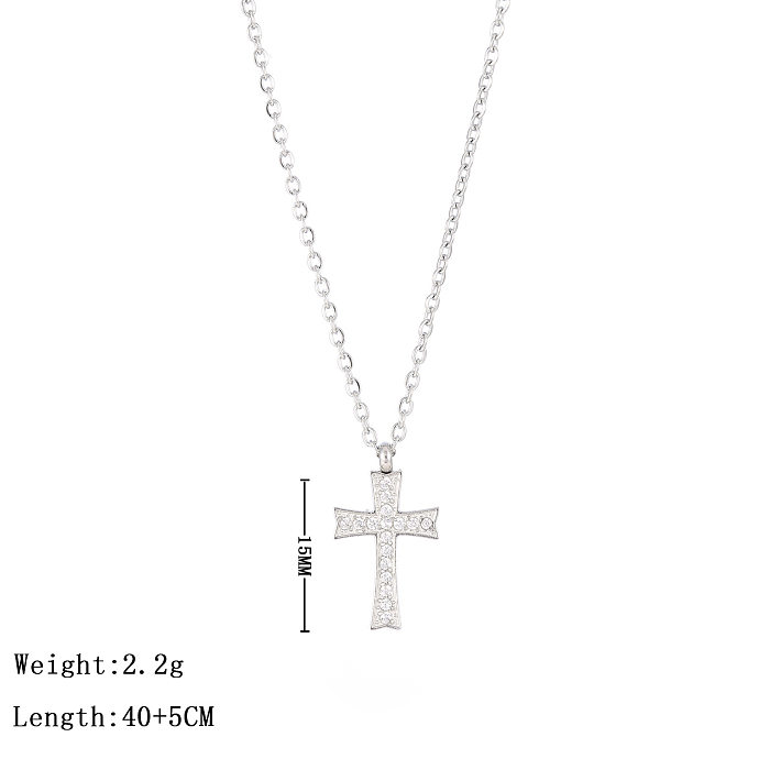 Elegant Streetwear Cross Stainless Steel Plating Inlay Zircon Pendant Necklace