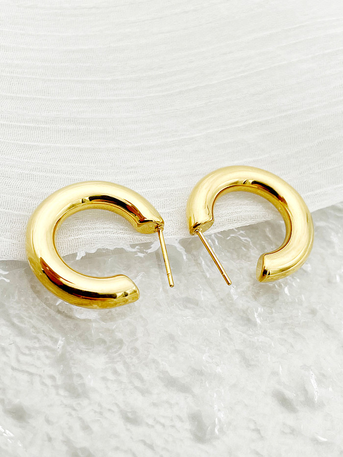 1 par de pinos de orelha banhados a ouro, estilo simples, formato C, aço inoxidável, polimento de metal