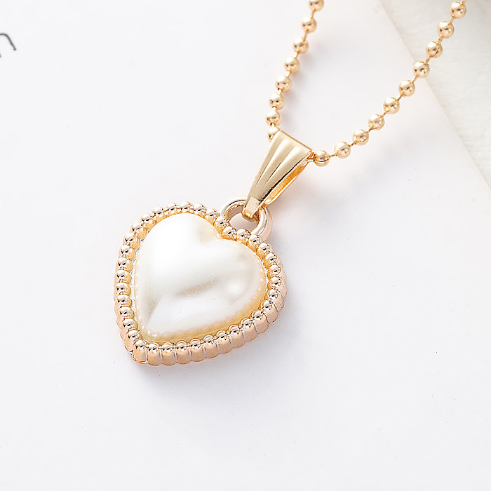 1 peça moda coração forma incrustação de aço inoxidável colar com pingente de pérola