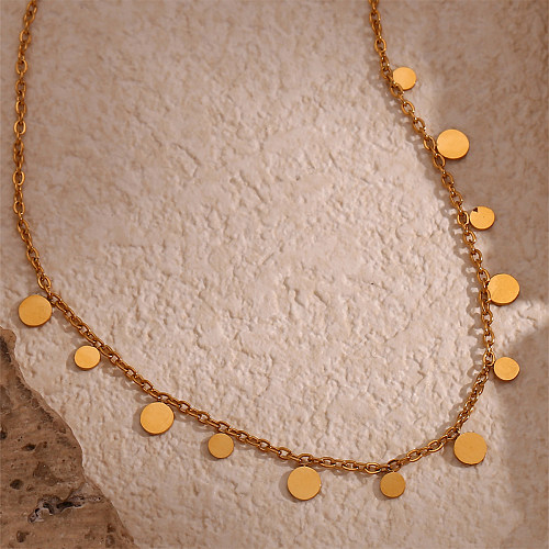 Einfache Halskette im klassischen Vintage-Stil mit runder Edelstahlbeschichtung und 18-Karat-Vergoldung