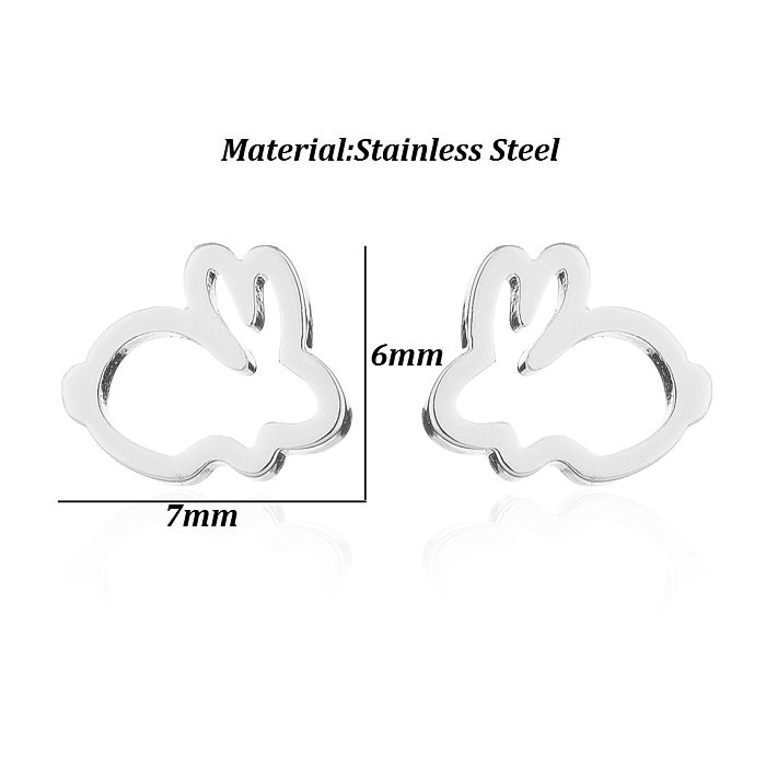 1 par de pendientes chapados en acero inoxidable con diseño de conejo y Animal de estilo japonés