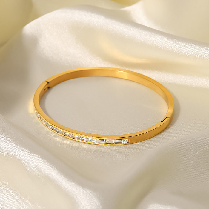 Simple Style Round Stainless Steel Bangle Inlay Zircon Stainless Steel Bracelets