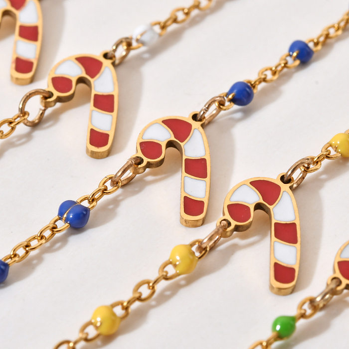 Atacado estilo desenho animado bonito doce aço inoxidável esmaltado pulseiras banhadas a ouro
