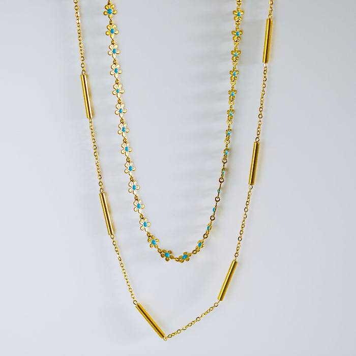 Retro-Daisy-Halskette mit Edelstahlbeschichtung und 18-Karat-Vergoldung