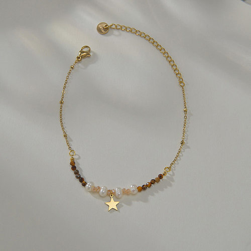 Bracelet en acier au titane perle de riz ambre pentagramme perle de mode