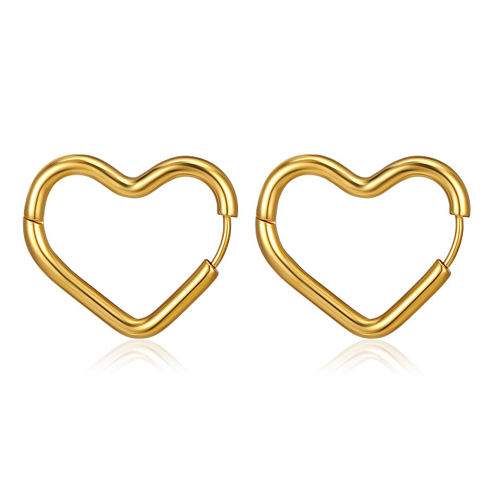 1 par estilo simples streetwear formato de coração chapeado brincos banhados a ouro 18K de aço inoxidável