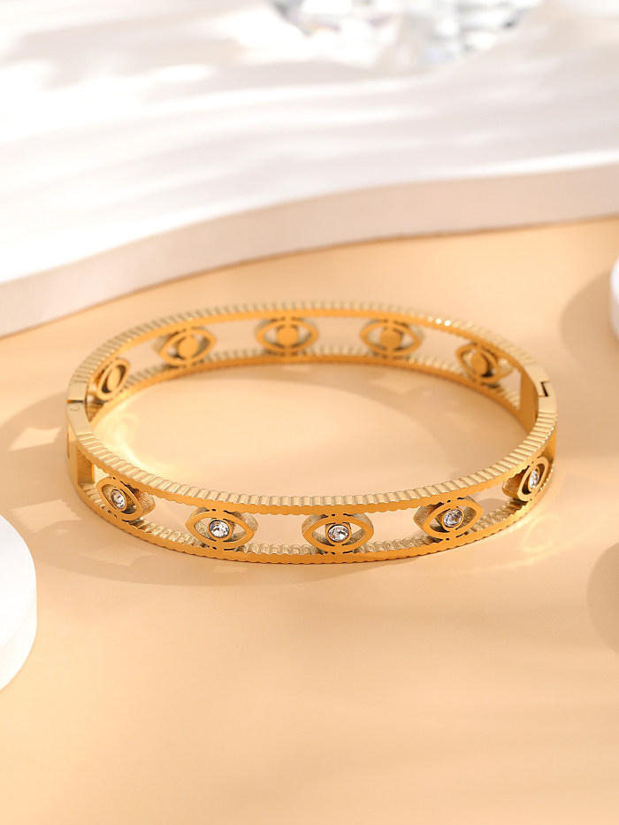 Estilo francês artístico olho titânio aço epóxi chapeamento incrustações strass banhado a ouro pulseira