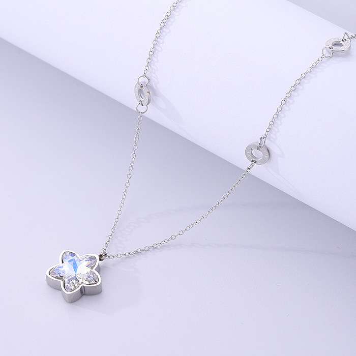 IG Style Simple Style Flower Stainless Steel  Plating Inlay Zircon 18K Gold Plated Pendant Necklace