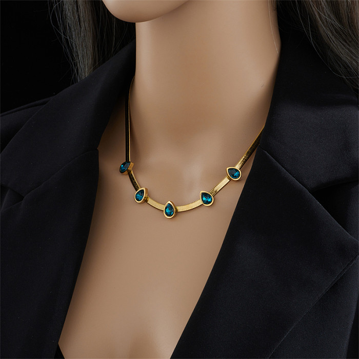 Simple Style Water Droplets Stainless Steel  Necklace Gold Plated Artificial Gemstones Stainless Steel  Necklaces