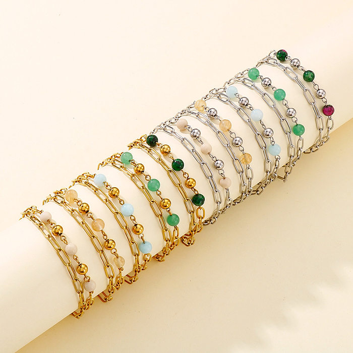Bracelets géométriques en acier inoxydable à la mode perlés sans bracelets en acier inoxydable incrustés