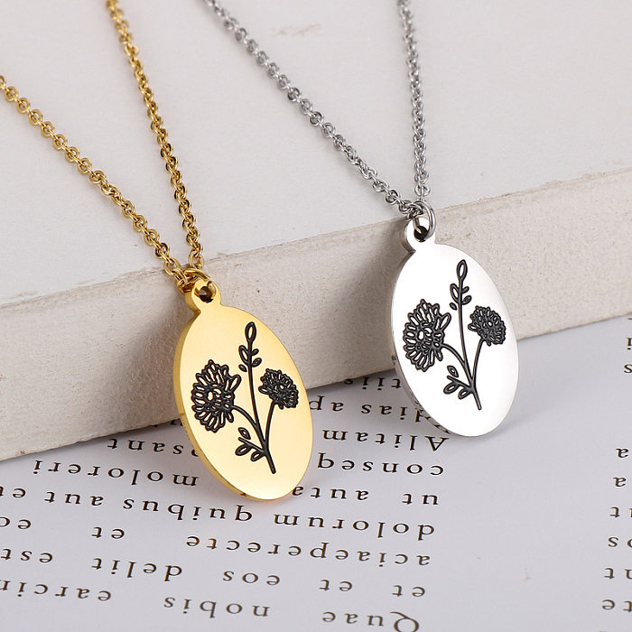 Fashion Flower Stainless Steel Plating Pendant Necklace 1 Piece