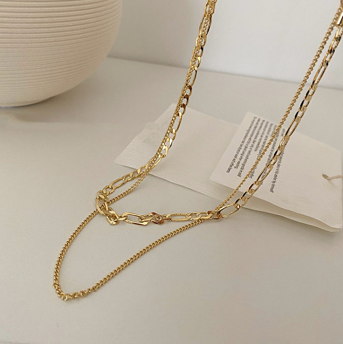 Retro Simple Multi-layered Solid Color Hollow Chain Stainless Steel Necklace Wholesale jewelry