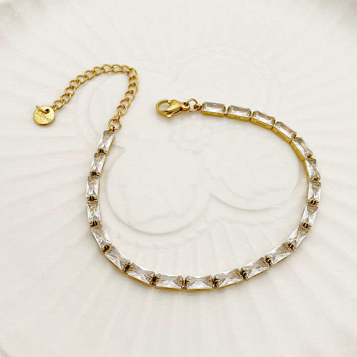 Bracelets plaqués or 14 carats en Zircon pour femme, Style nordique, rectangulaire coloré, en acier inoxydable, incrustation de placage en Patchwork