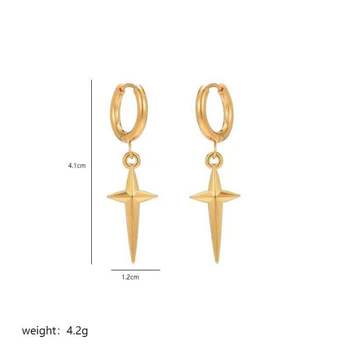 1 Pair Hip-Hop Retro Simple Style Cross Polishing Plating Stainless Steel  18K Gold Plated Drop Earrings