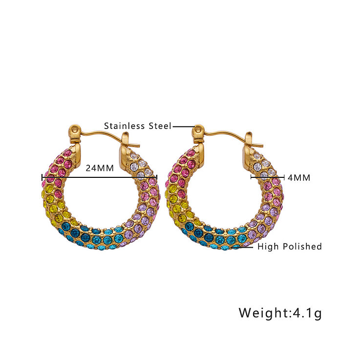 1 Pair IG Style U Shape Plating Inlay Stainless Steel Zircon Earrings