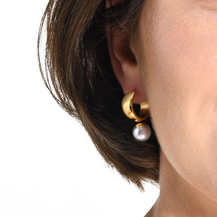1 Pair Baroque Style French Style Geometric Plating Inlay Stainless Steel  Artificial Pearls 18K Gold Plated Earrings