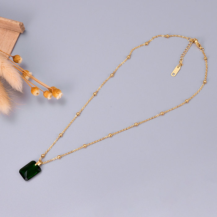 Collier pendentif en acier inoxydable de couleur unie, plaqué Zircon, colliers en acier inoxydable